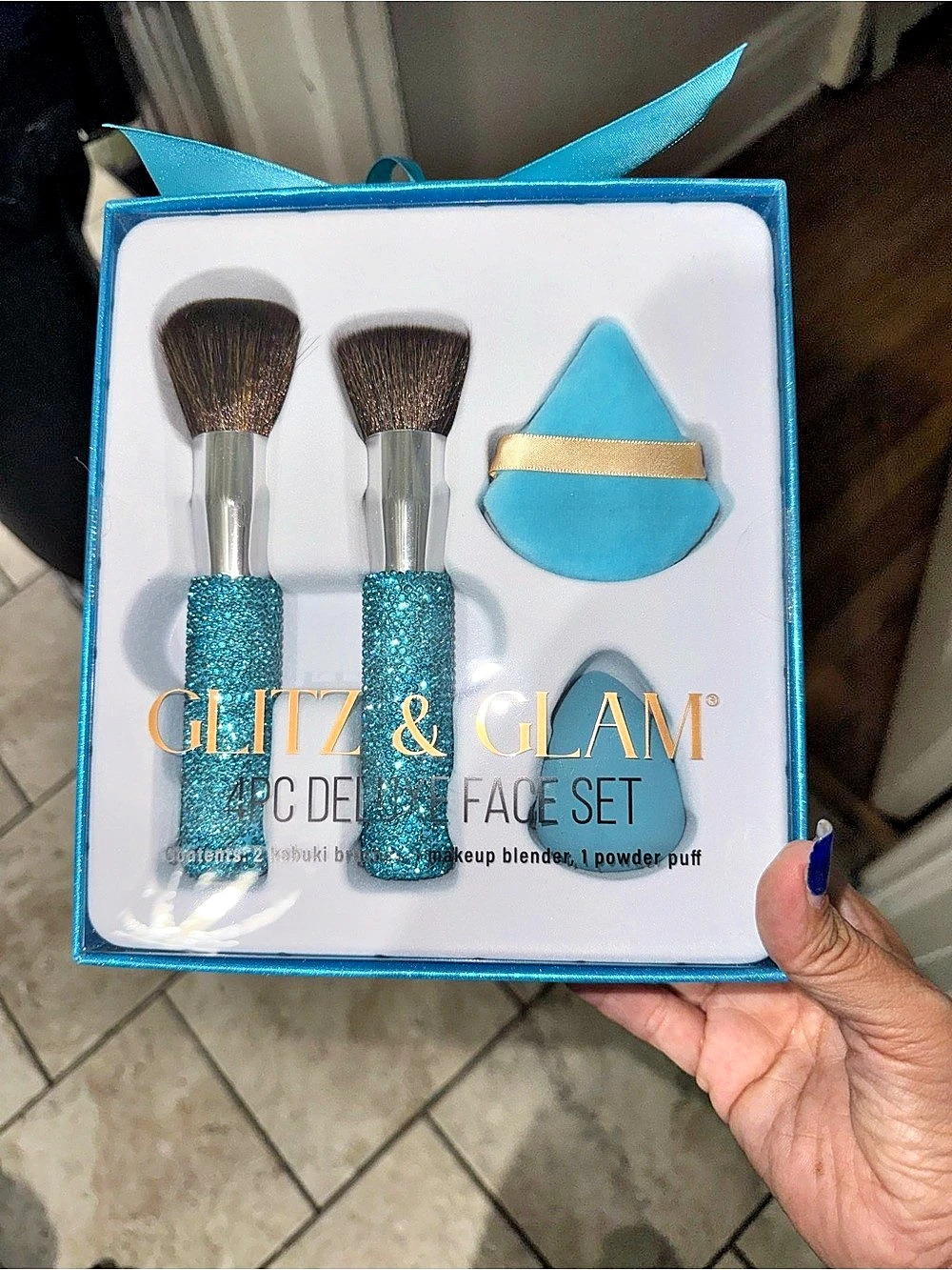 Glitz & Glam 4PC Deluxe Face Set Blue Makeup Brush Set NWT